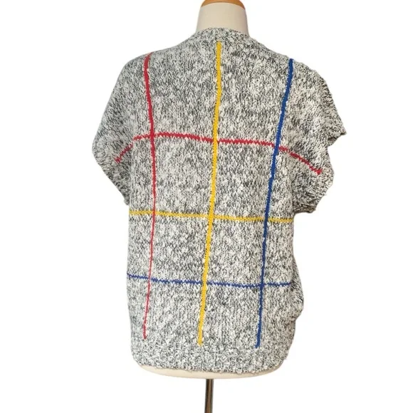 Vintage 90’s short sleeved sweater heathered grey with primary stripes size XL - Picture 3 of 6